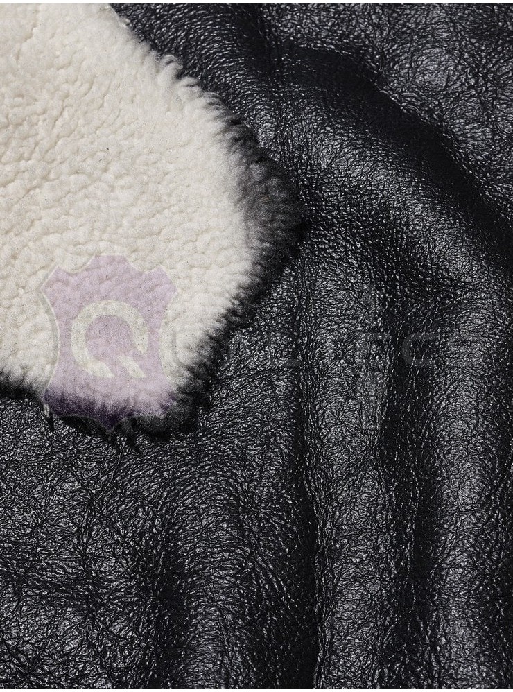 Мех дубленочный Овчина Merino | Цвет: Черный Лак | Цвет меха: Белый